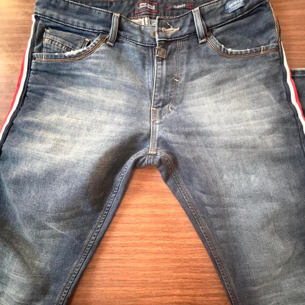 Diesel Industry Narrot Tapered Jeans Side Stripe Distressed Wash Size 34X30